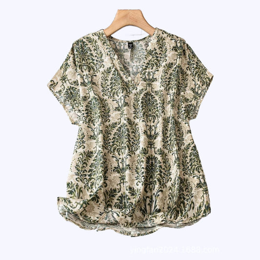 Dame Elegant Blomster Mønster Tunika Top Stilla