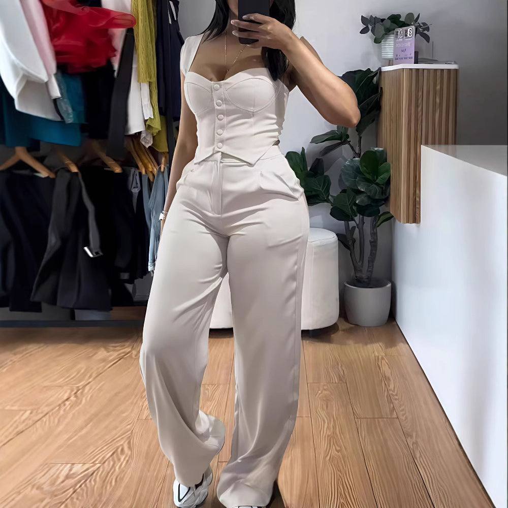 Dame Elegante p jumpsuit med tætsiddende overdel og vidde ben Stilla