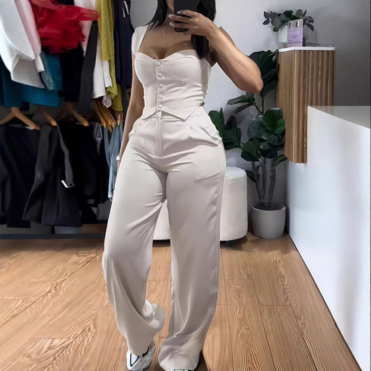Dame Elegante p jumpsuit med tætsiddende overdel og vidde ben Stilla