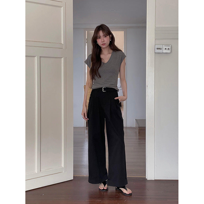 Dame elegant High-Waist Palazzo-bukser med plisseer og bæltestropper Stilla