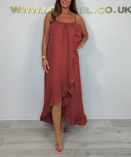 Dame afslappet maxikjole med flæser og asymmetrisk fald Stilla