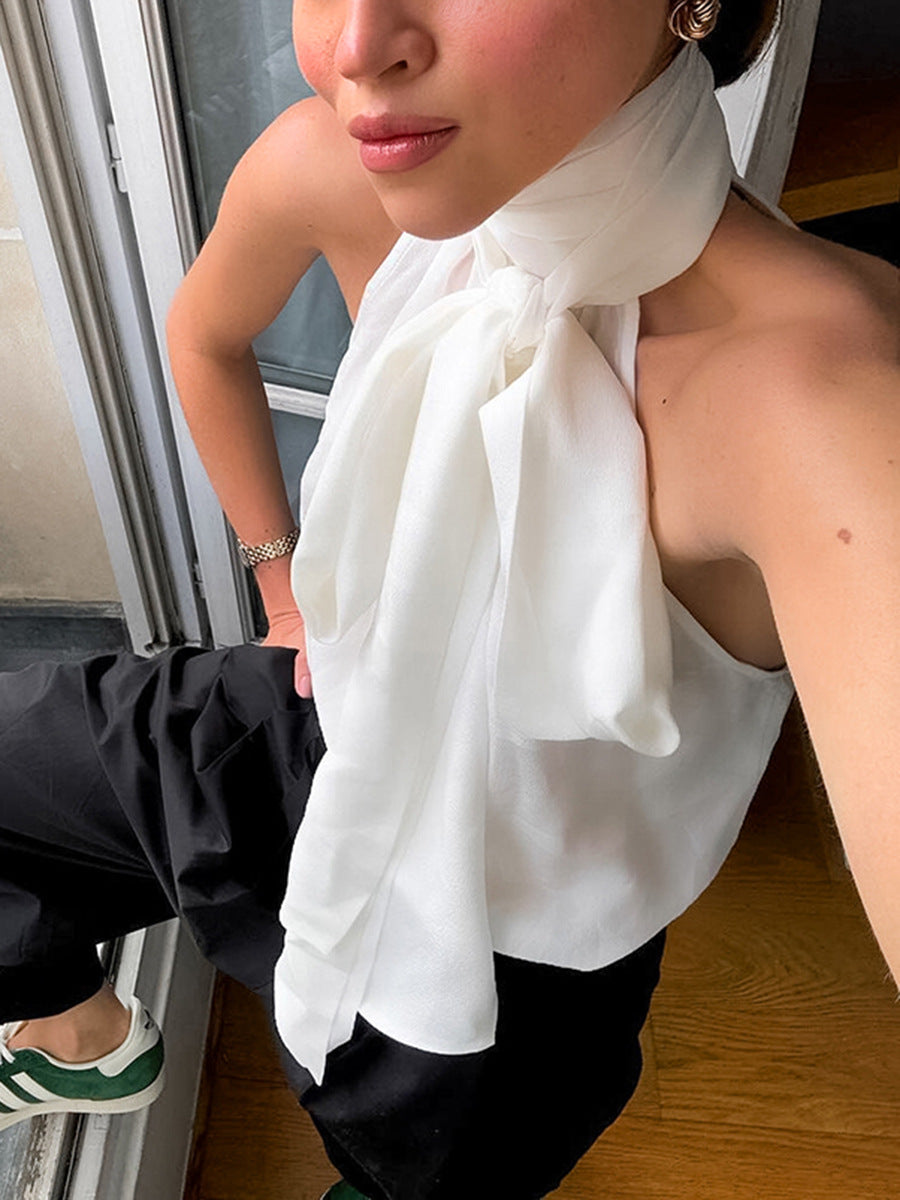 Dame elegant bluse med justerbar sjalkrave og asymmetrisk snit Stilla