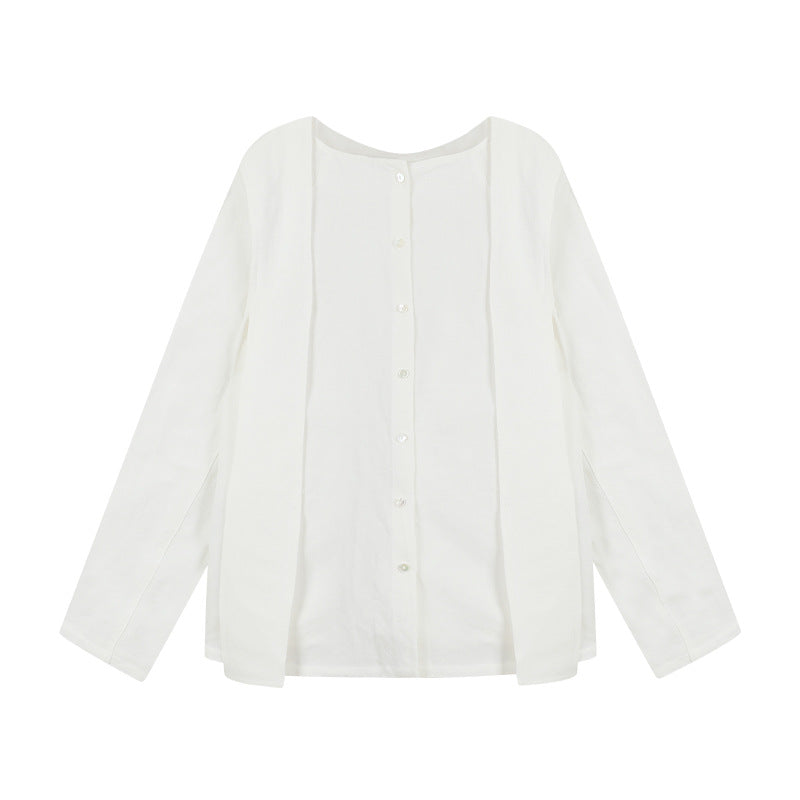 Dame afslappet langærmet skjorte med knapbare detaljer og fin struktur Stilla