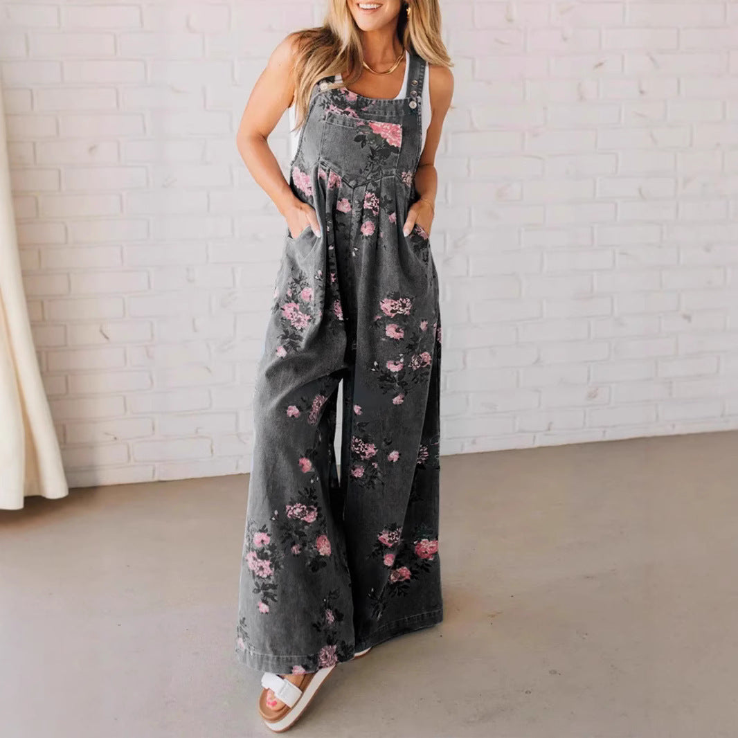 Dame jumpsuit med blomstermønster og bred pasform Stilla