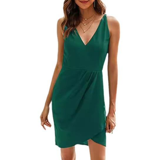 Dame elegant kjole med spaghetti stropper og indpakningslook Stilla