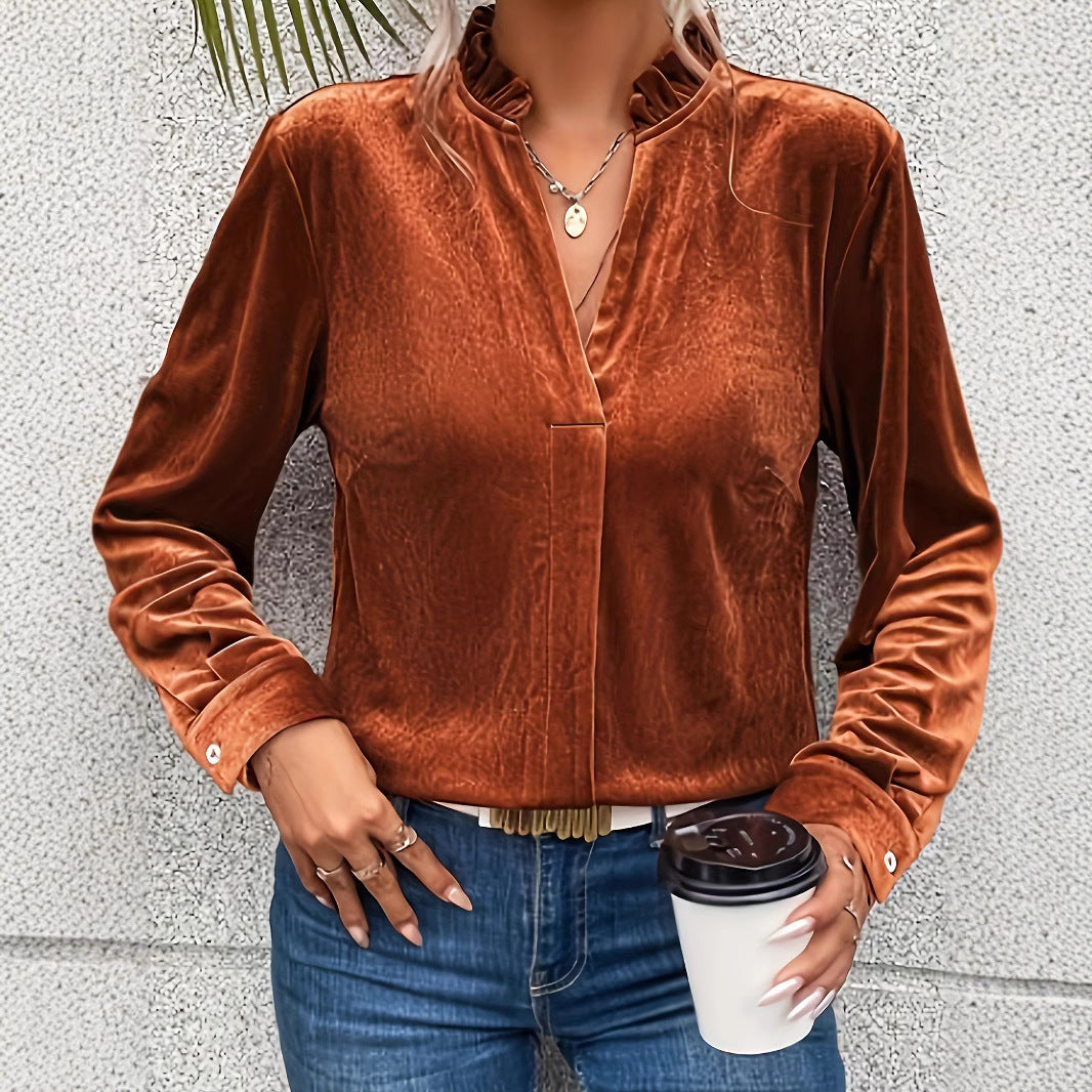 Dame Elastisk Bluse med Rynkedetaljer og Fin Struktur Stilla