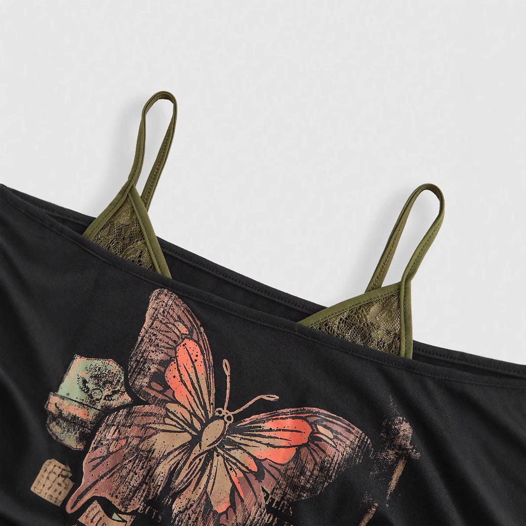 Dame cropped top med kreativ grafiktryk og afslappet snit Stilla