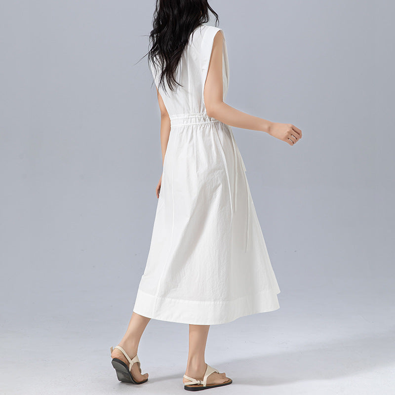 Dame afslappet A-linje kjole med høj talje og sidelommer Stilla