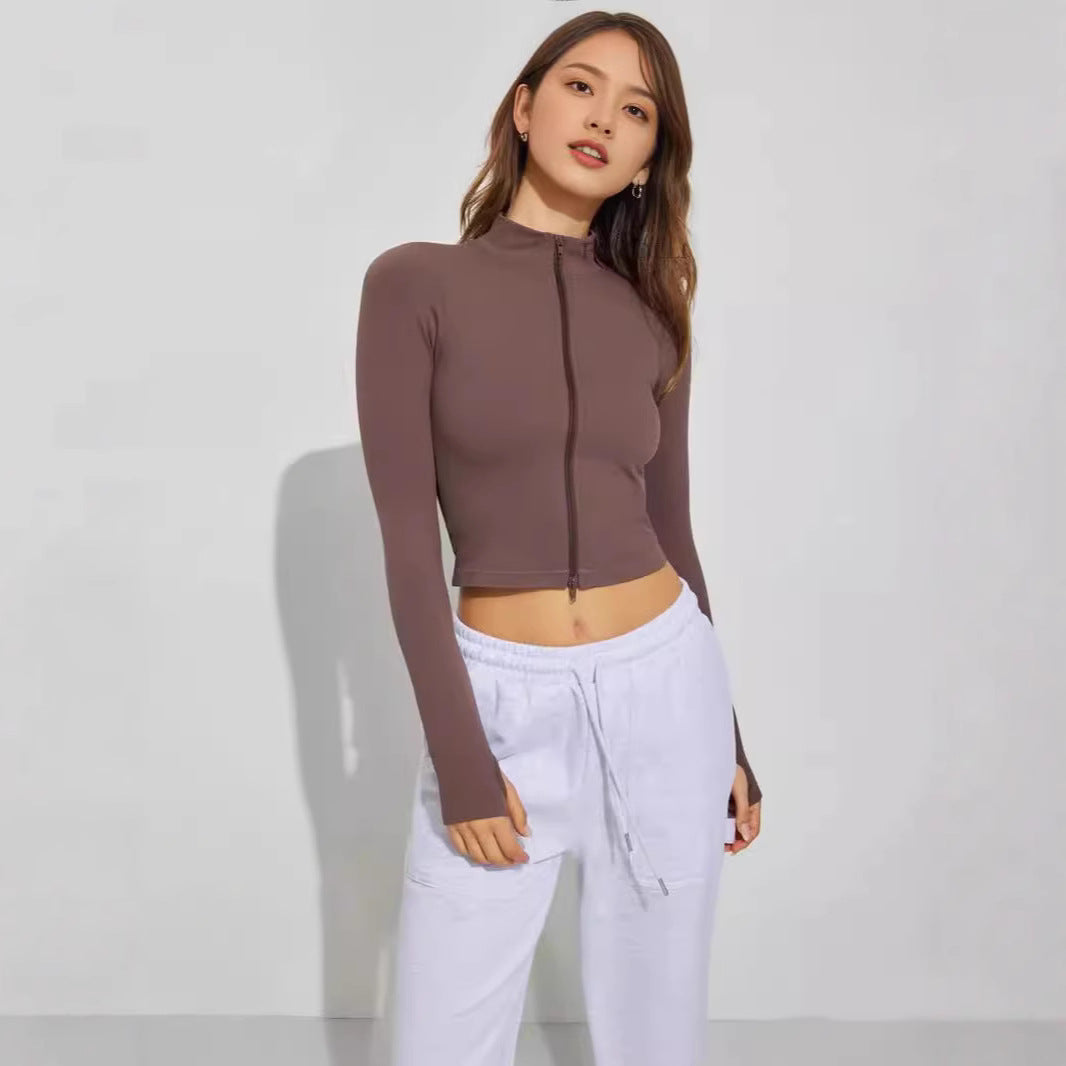 Dame Cropped Zip-langærmet skjorte med høj krave Stilla