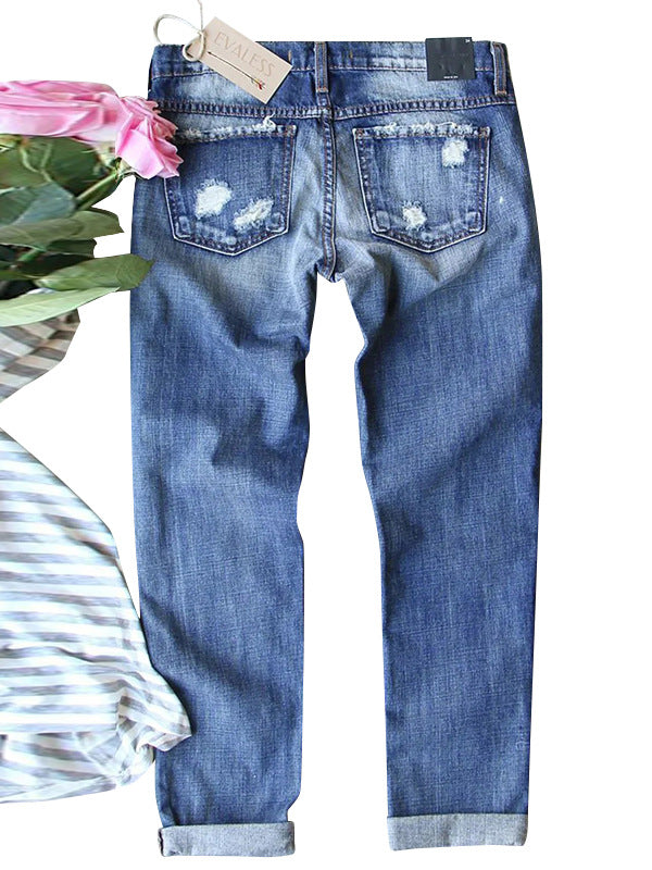 Dame Ripped Jeans med ternede applikationer og afslappet design Stilla