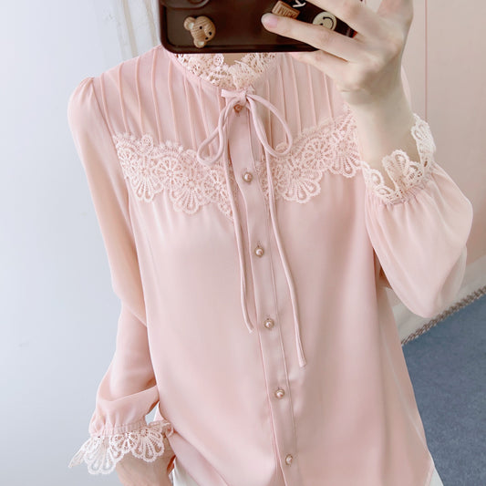 Dame elegant bluse med spids Stilla