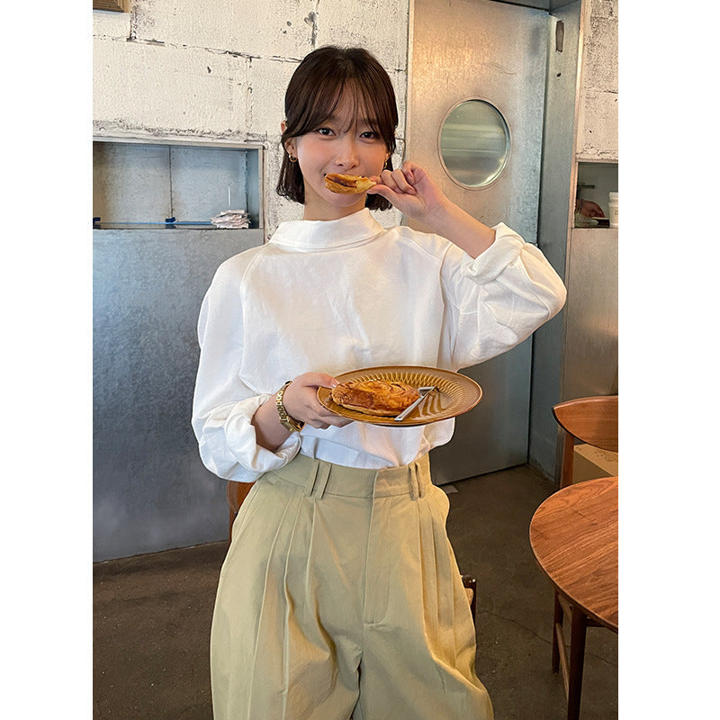 Dame afslappet langærmet skjorte med knapbare detaljer og fin struktur Stilla