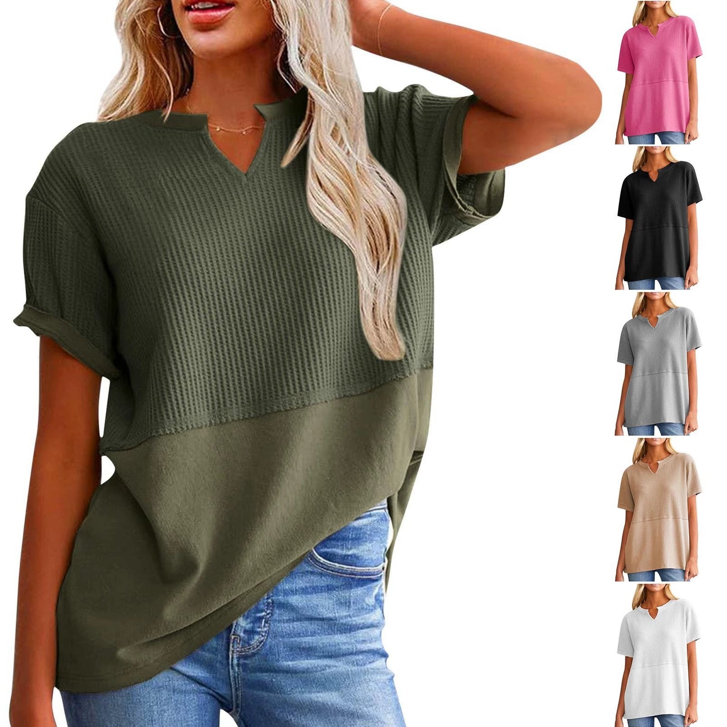 Dame afslappet kortærmet T-shirt med V-udskæring Stilla