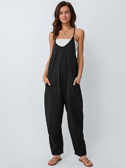 Dame afslappet jumpsuit med praktiske lommer og justerbare stropper Stilla