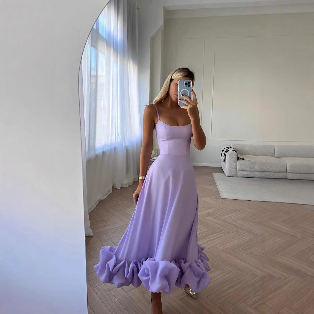 Dame A-formet sommerkjole med flæsekanter Stilla