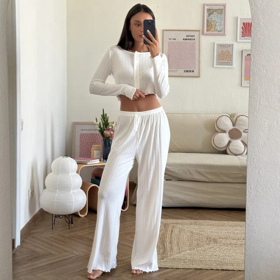 Dame Cropped Langærmet skjorte med knapliste Stilla