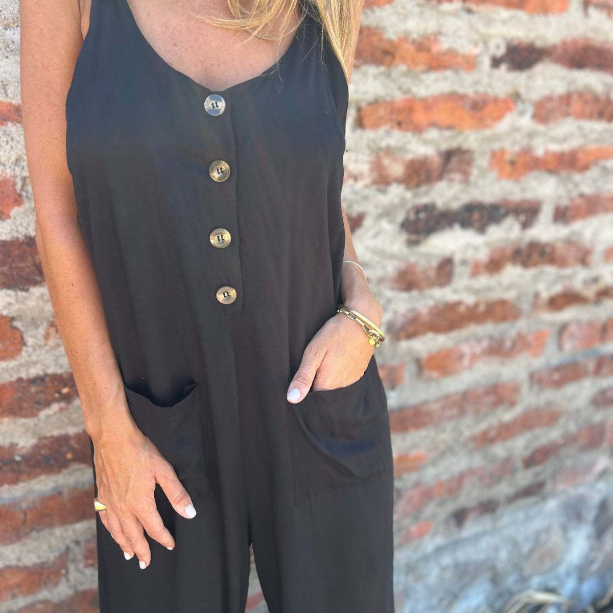 Dame Elegant Jumpsuit med knap- og lomme-design Stilla