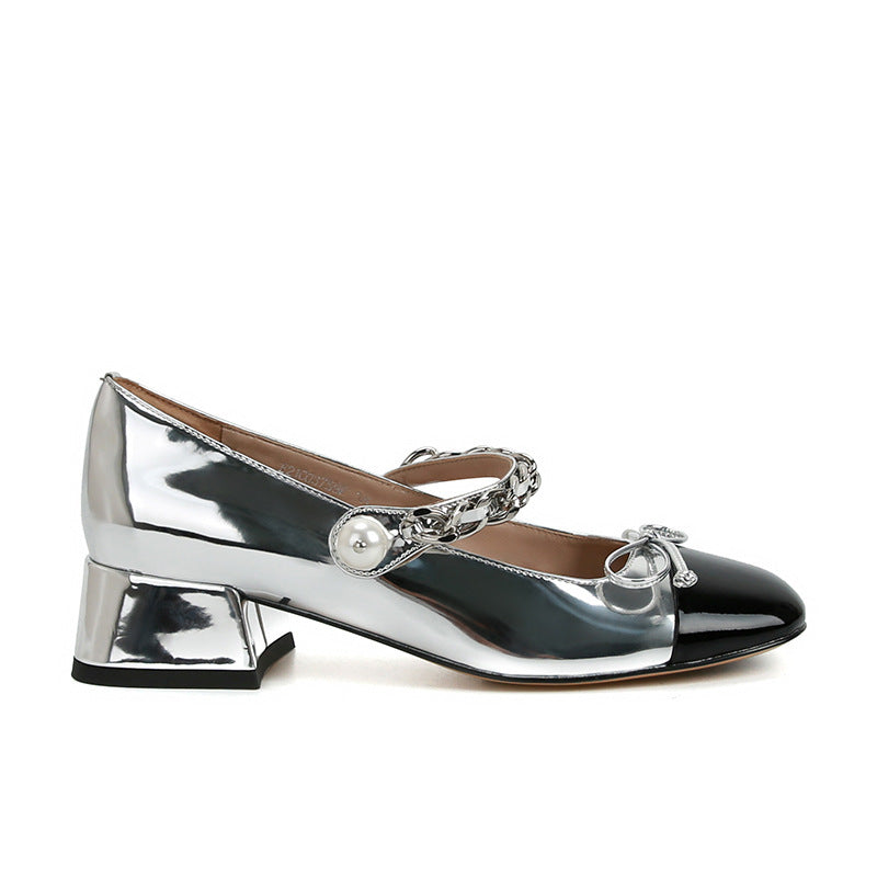 Dame Elegant Blokhæls Mary Jane Sko med dekorativ kædedetalje Stilla
