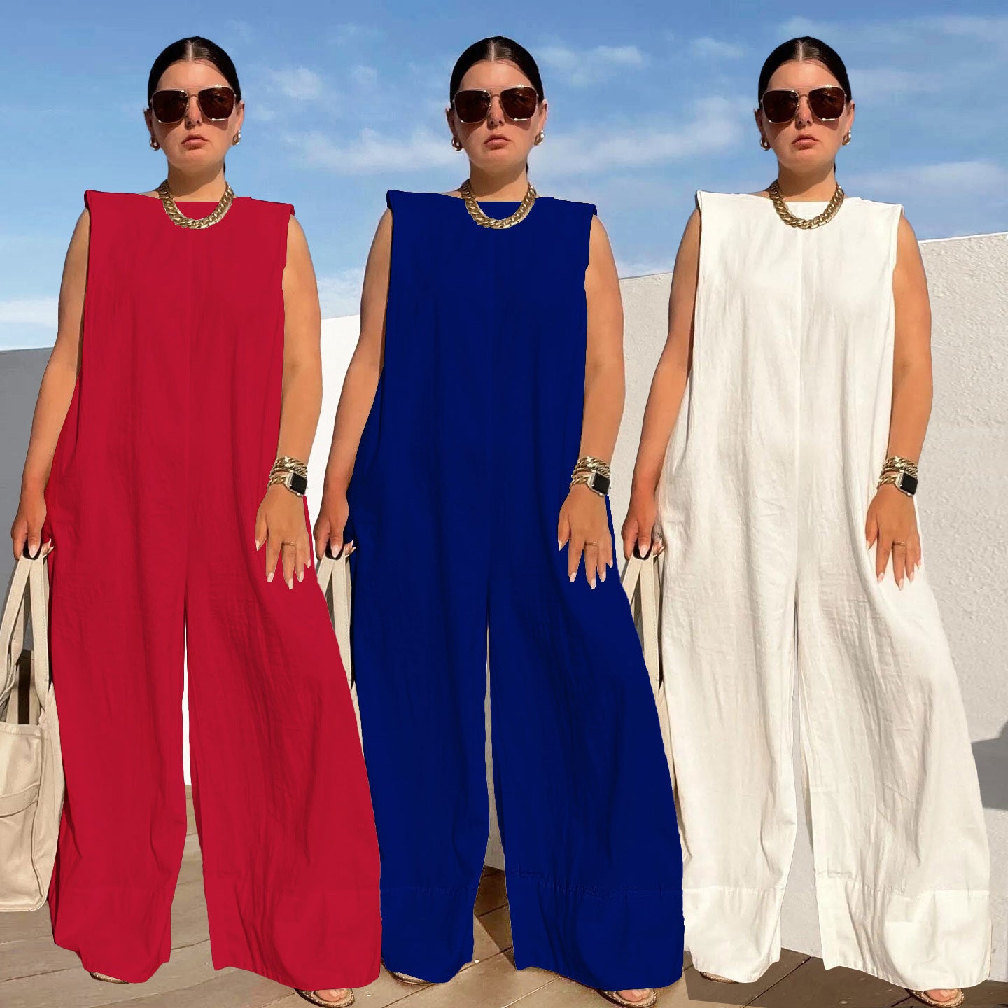 Dame jumpsuit med bred ben og ærmeløs design Stilla