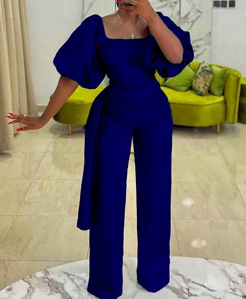 Dame Elegant Jumpsuit med voluminøse ærmer og flot taljebælte Stilla