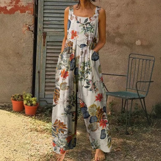 Dame farverig patchwork jumpsuit med sidelommer Stilla