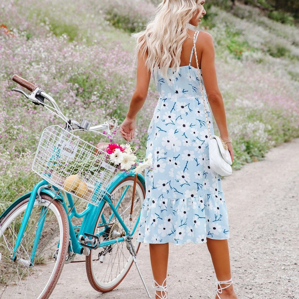 Dame Elegant Blomster Wrap Kjole Stilla