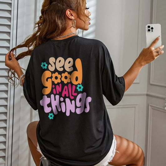 Dame afslappet oversized T-shirt med motiverende slogan Stilla