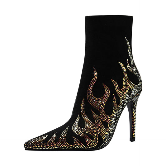Femme Fashion-Forward Stiletto Ankelstøvler med Flamme-Design Stilla