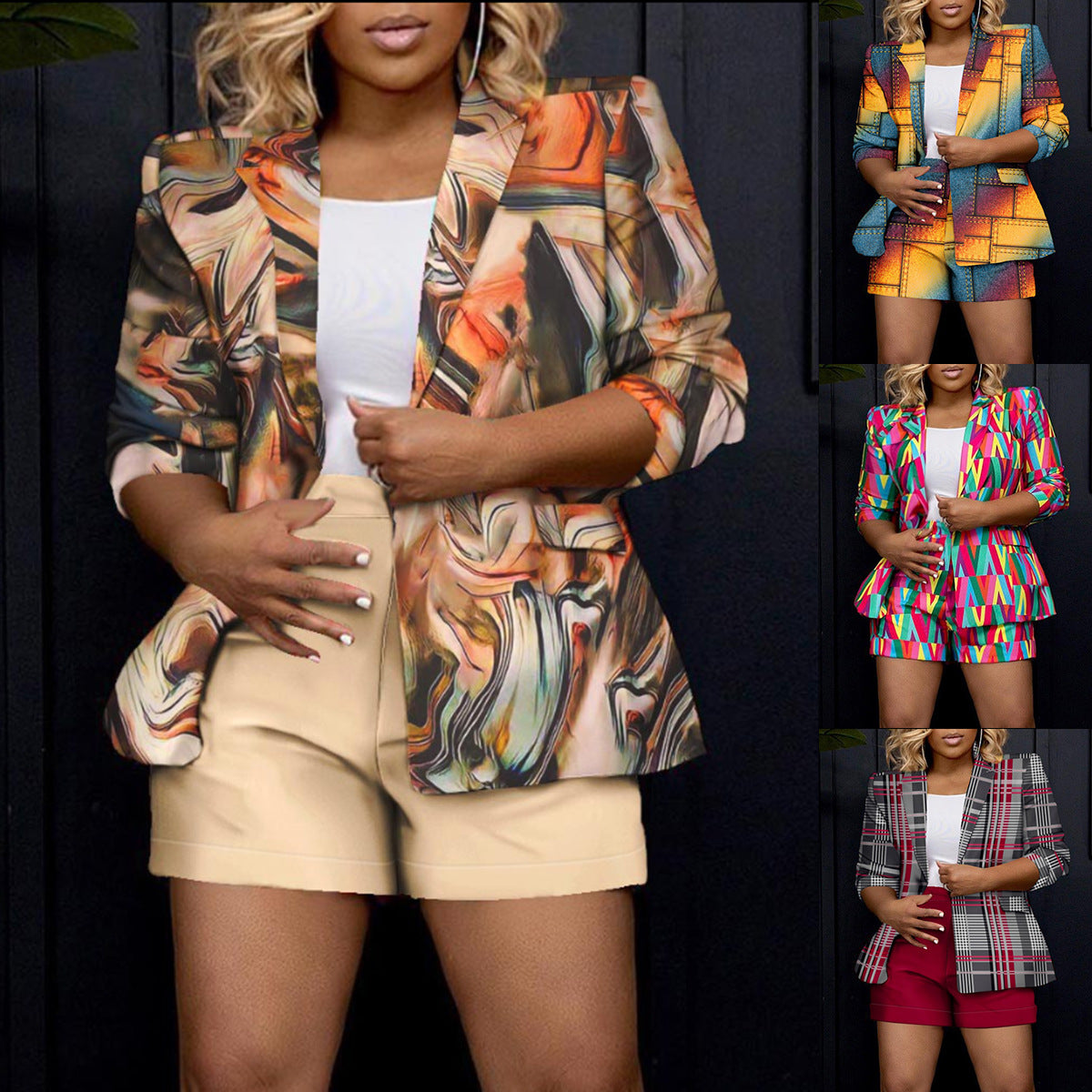 Dame Elegant Blazerjakke med abstrakt Design Stilla