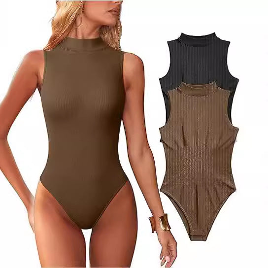 Dame bodysuit med elegant ståkrave og struktureret overflade Stilla