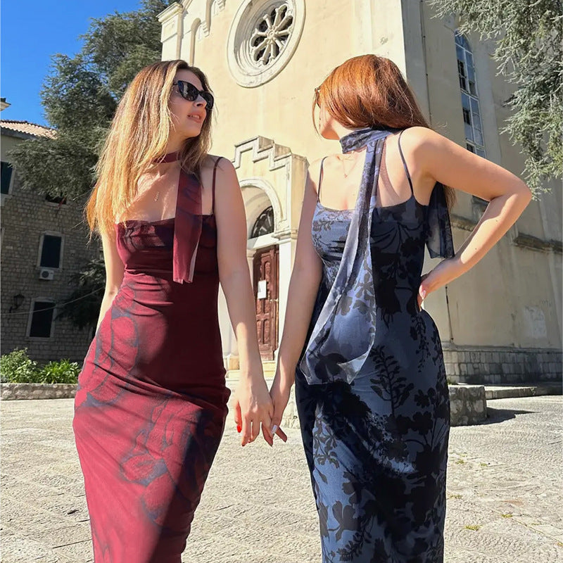 Dame Elegant Floral Midi Kjole Stilla