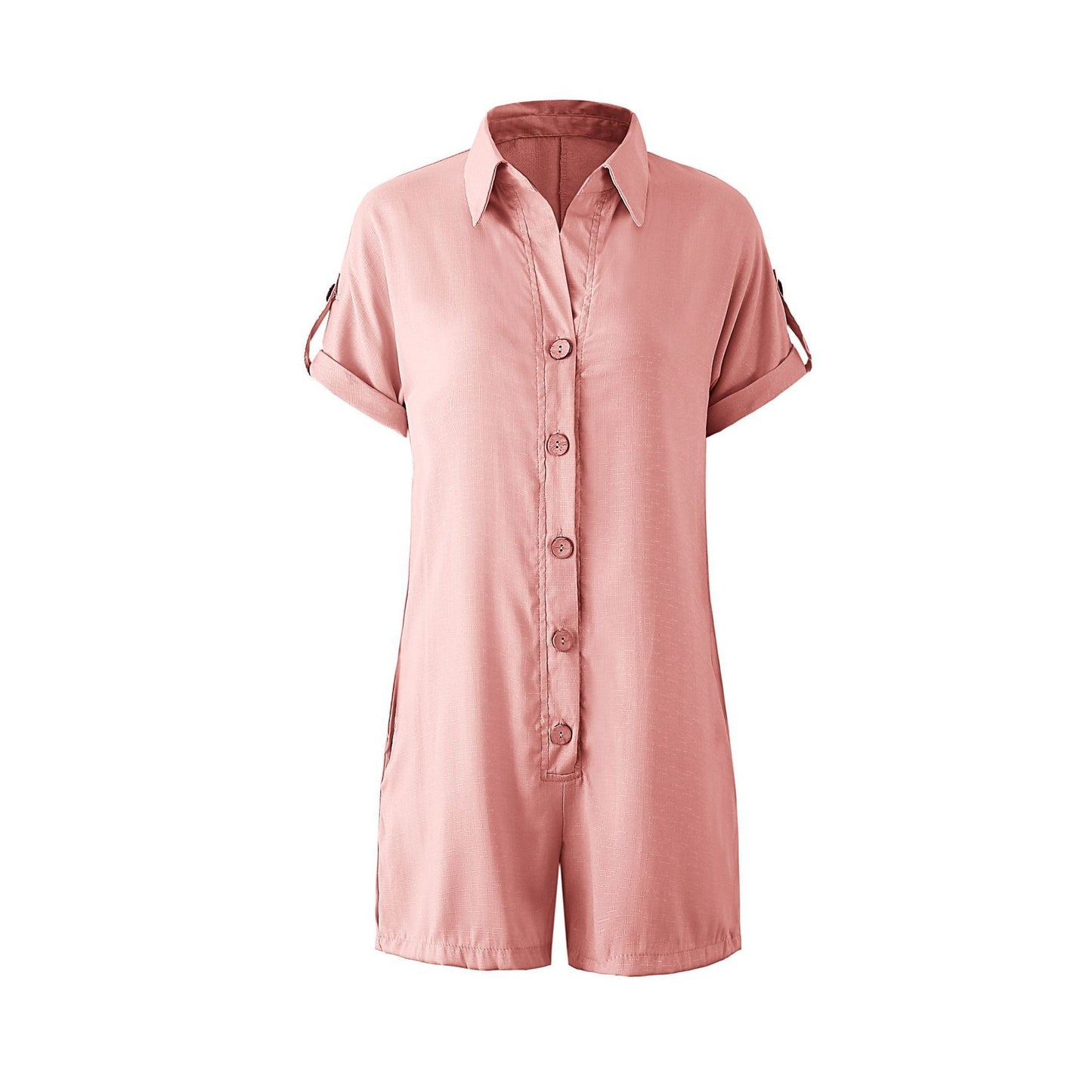 Dame jumpsuit med opbrettede ærmer og knaplukning Stilla