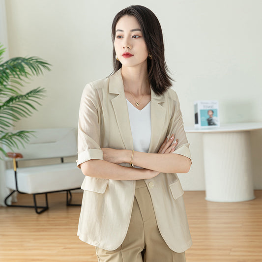 Dame afslappet blazer med halvlange ærmer og praktiske lommer Stilla