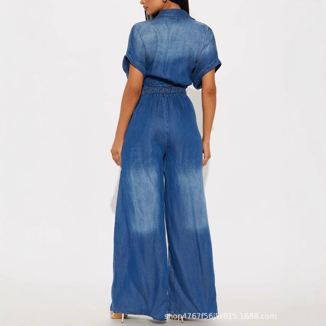 Dame afslappet denim-overall med vidde ben og praktiske lommer Stilla