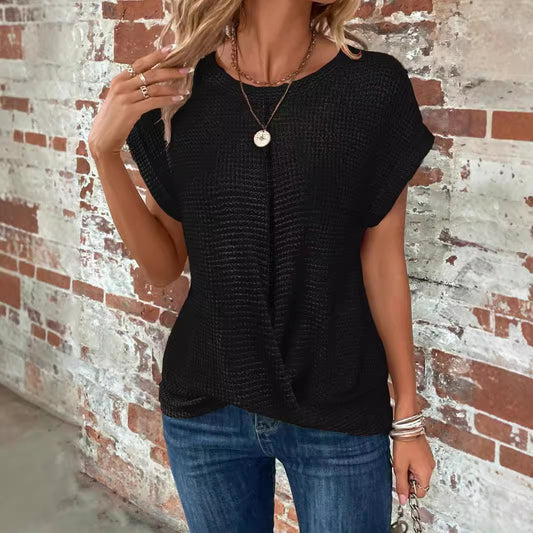 Dame afslappet og moderigtigt vaffelstrik top Stilla