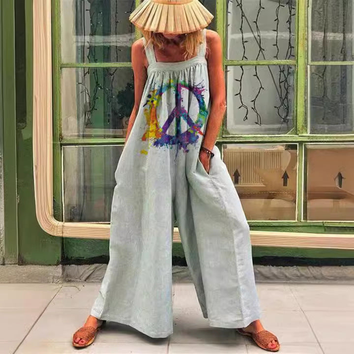 Kvinde luftig Jumpsuit med farverigt blomsterprint og praktiske sidelommer Stilla