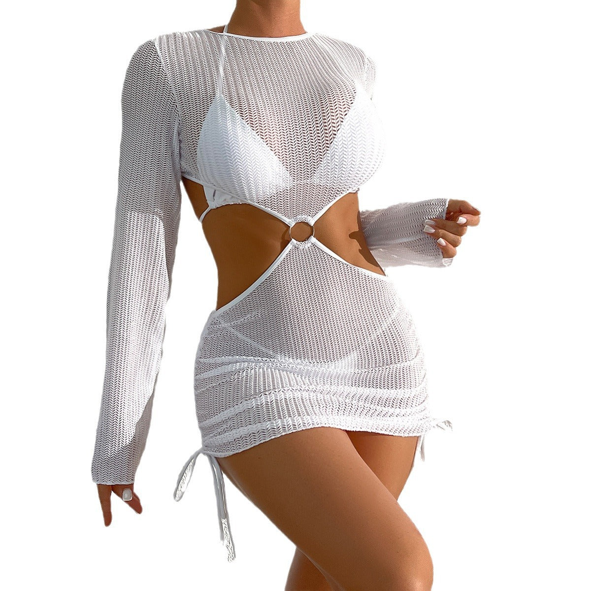 Dame Cut-Out Strandkjole med lang arm og fashionable ringdetalje Stilla