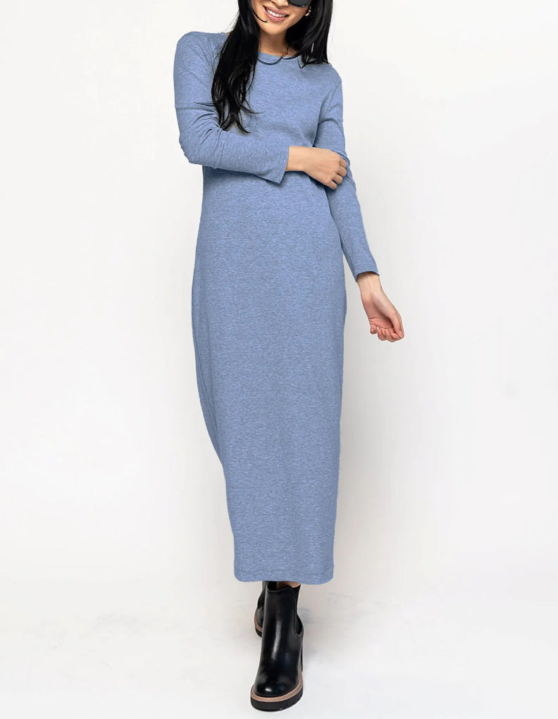 Dame afslappet langærmet maxikjole i hudvenlig bomuld Stilla