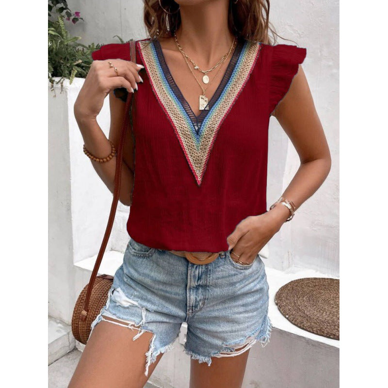 Dame Dekoreret V-Hals Bluse Stilla