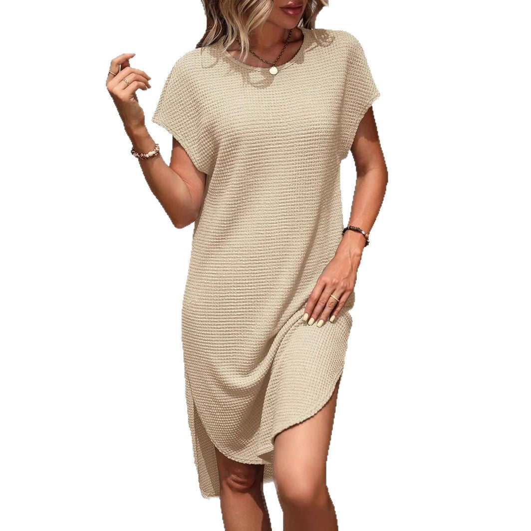 Dame afslappet midi-kjole med struktureret stof og sidelængder Stilla