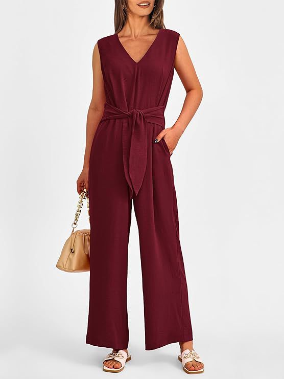 Dame Jumpsuit med elegant V-halsudskæring og bælte Stilla