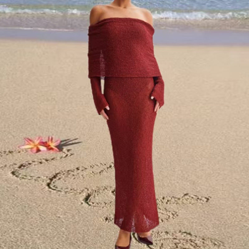 Dame Elegant Hækle-Maxikjole med åben skulderparti og lange ærmer Stilla