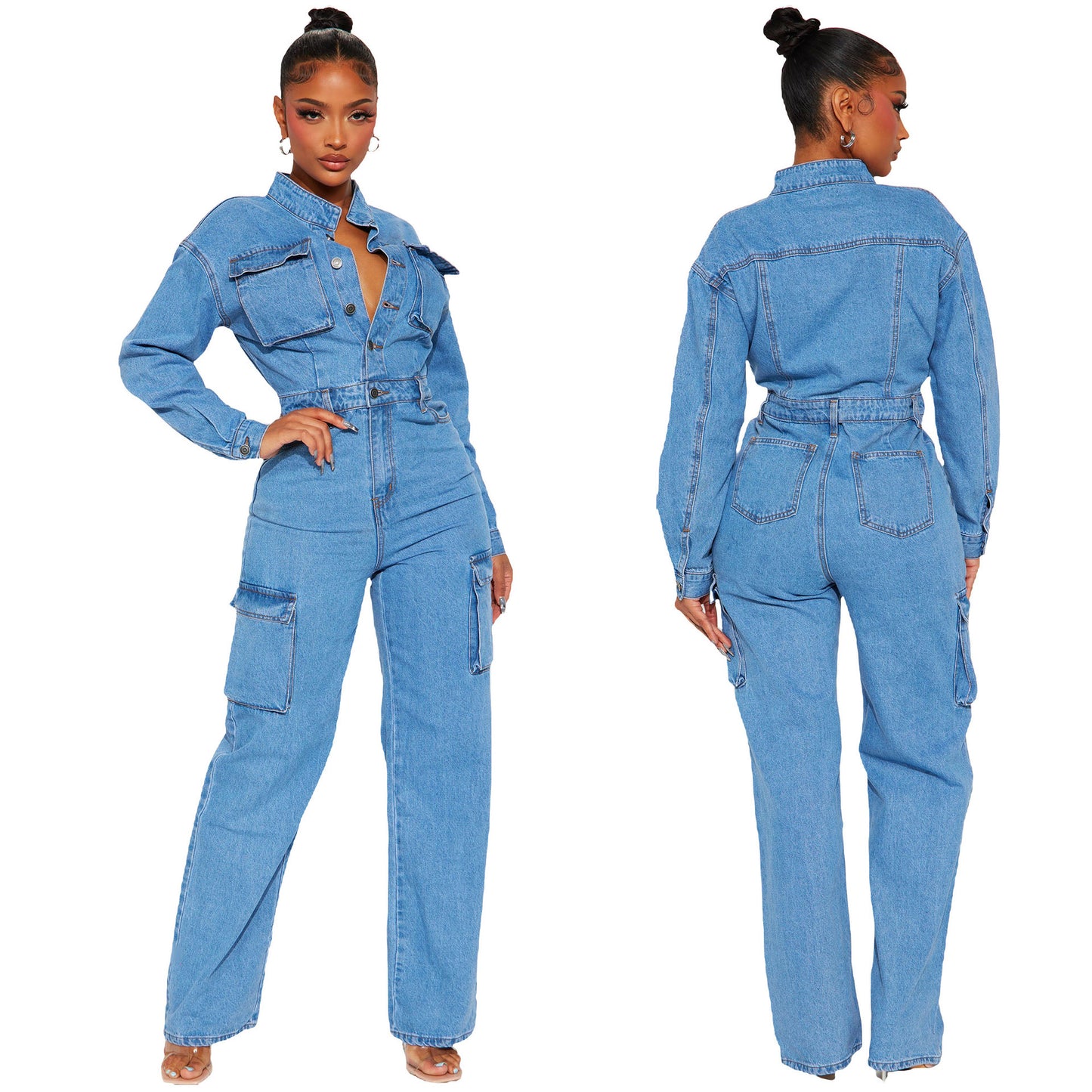 Dame Denim-Overalls med praktiske Cargo-lommer Stilla
