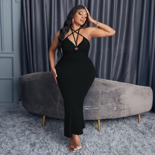 Dame elegant indpakningskjole med dyb V-udskæring og raffinerede stropdetaljer Stilla