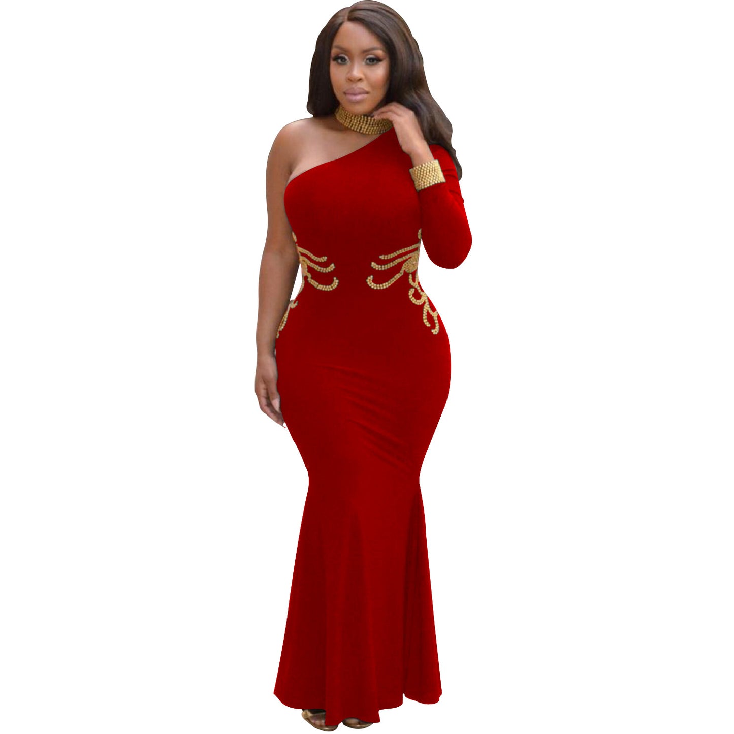 Dame Elegant aftenkjole med asymmetrisk udskæring og luksuriøse udsmykninger Stilla