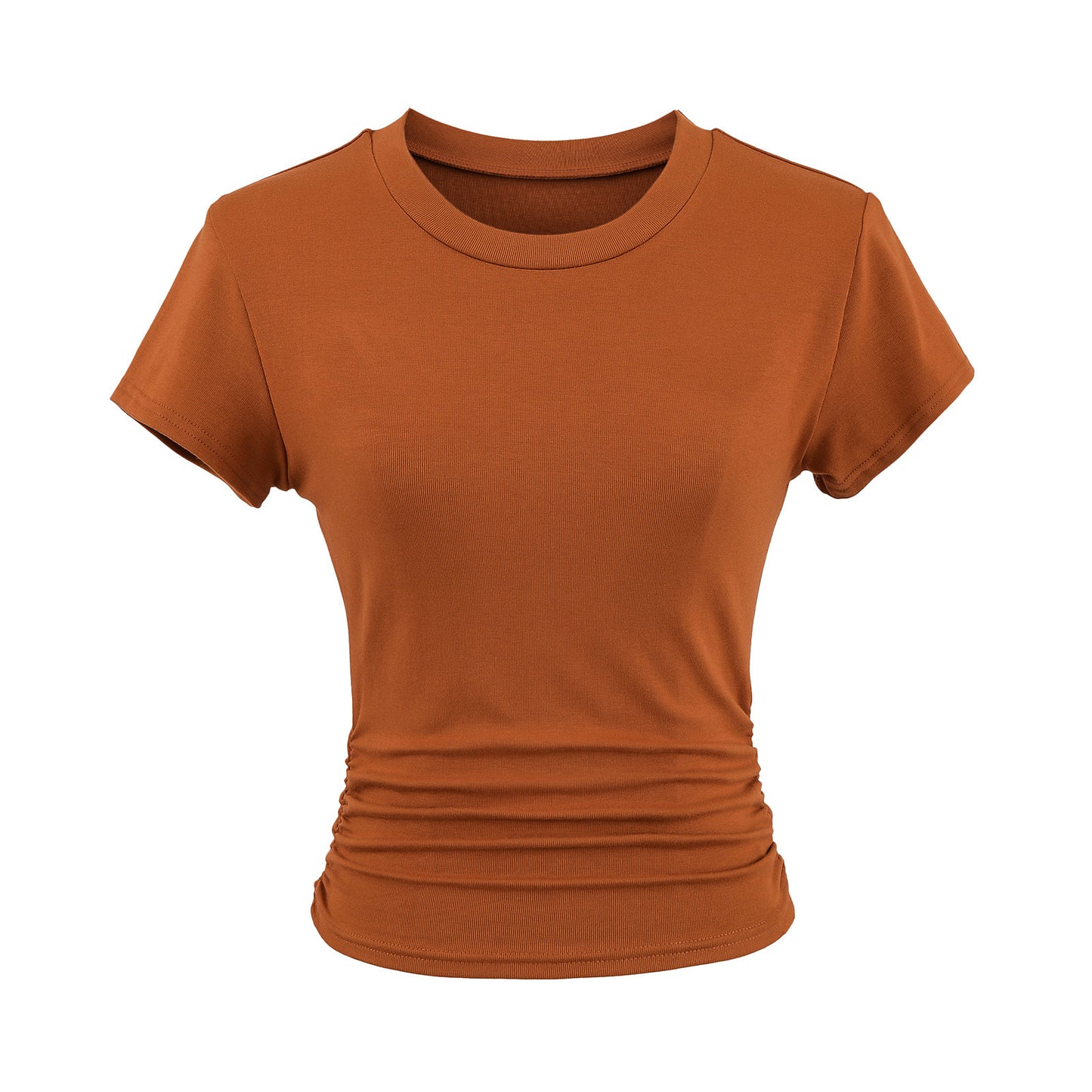 Dame afslappet kortærmet T-shirt med trendy rynkning Stilla