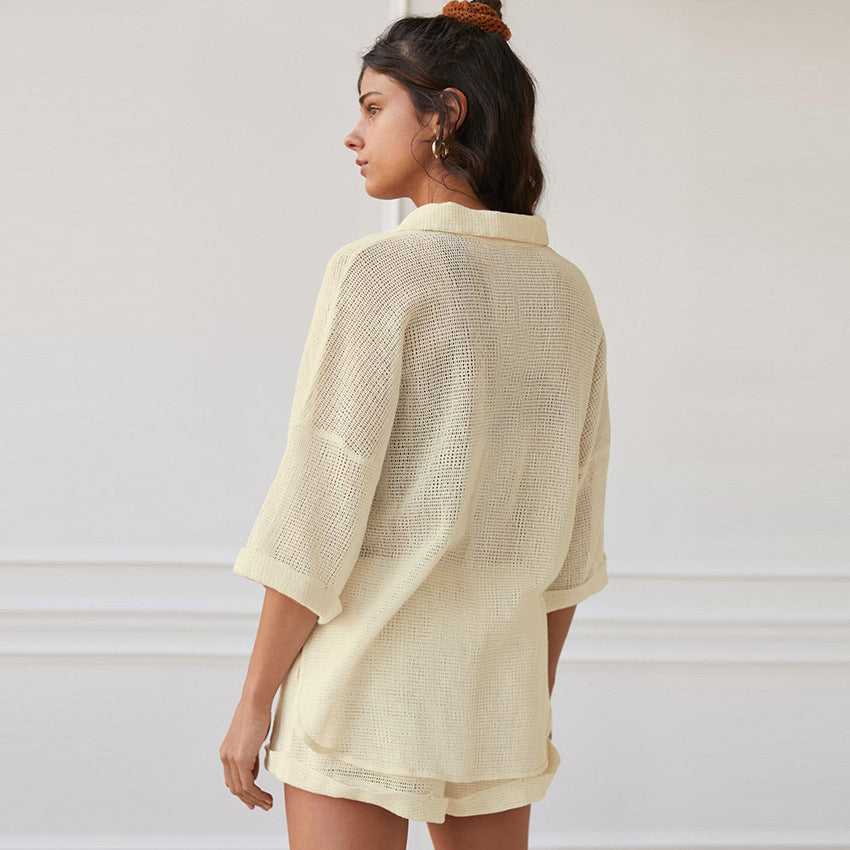 Dame afslappet loungewear-sæt med hulmønster og behagelig pasform Stilla