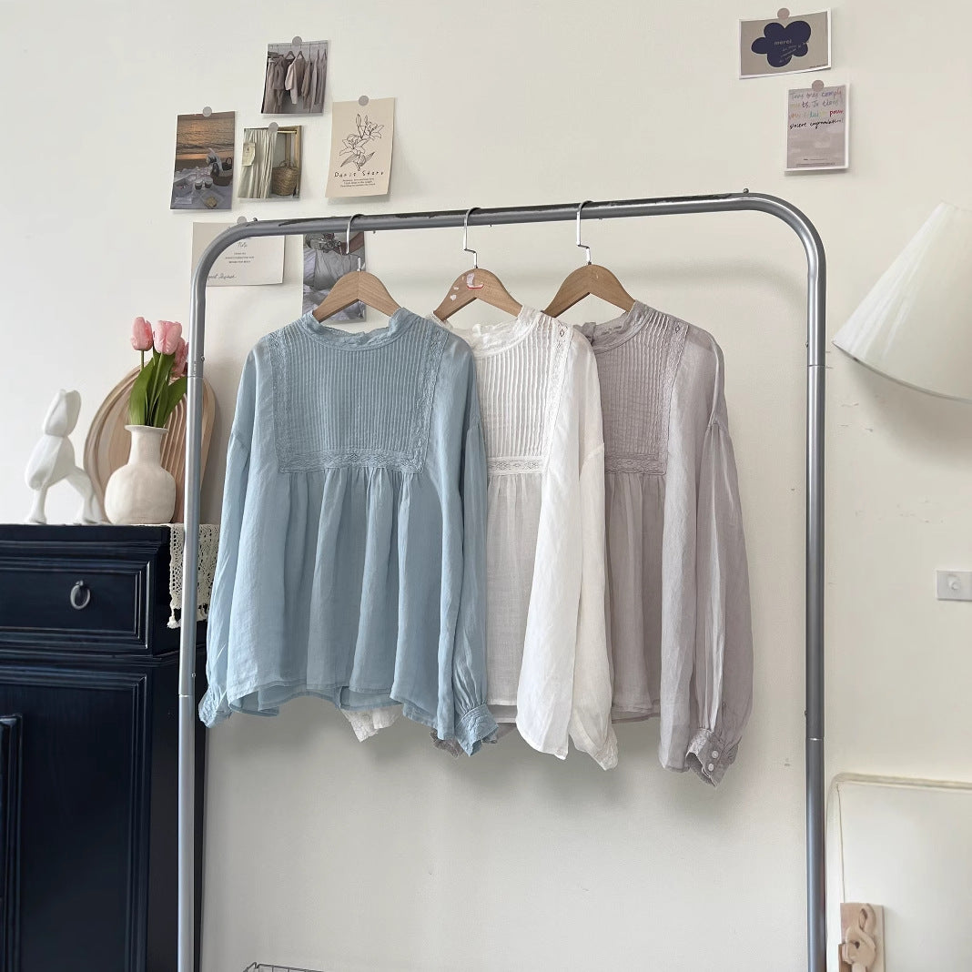 Dame Elegant Folds bluse med Spitze Detalje Stilla