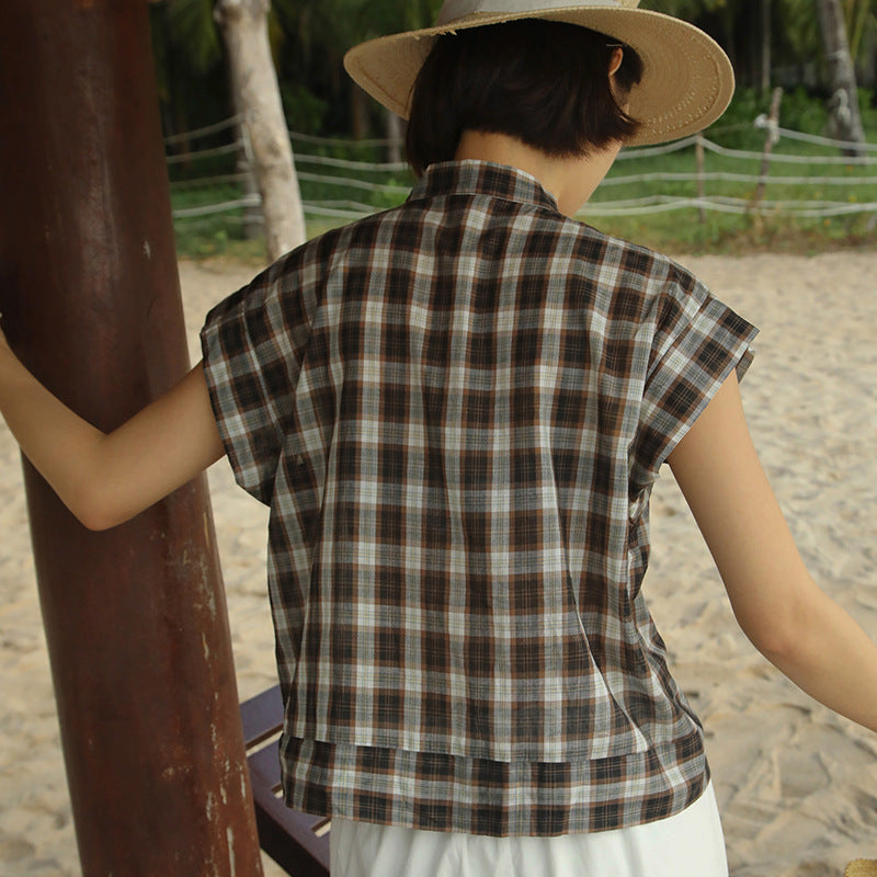 Dame kort, ternet skjorte med afslappet snit og kvalitetsmaterialer Stilla