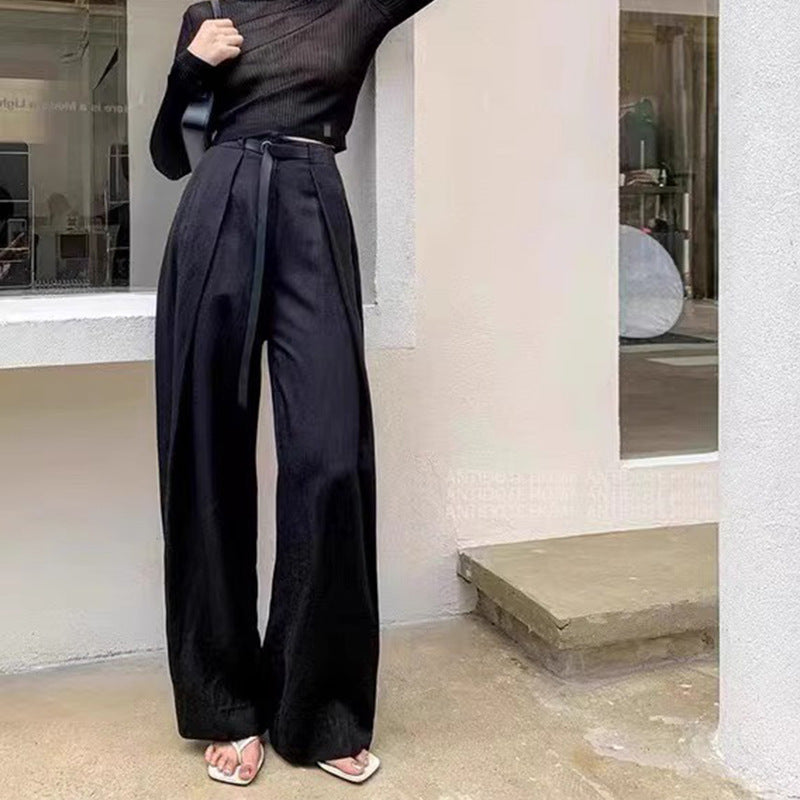 Dame elegant høj talje bukser med vidde ben og taljebånd Stilla